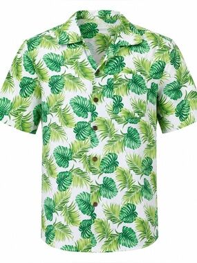 Max Mehra mens HAWAIIAN Shiirt size Medium. Cotton. Shades of green on cream.
